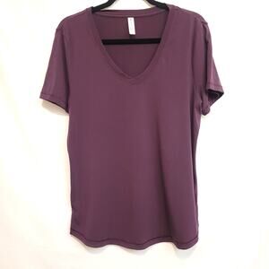 Athleta Purple V-Neck Tee Size Large Lightweight Stretch Soft Top Athleisure